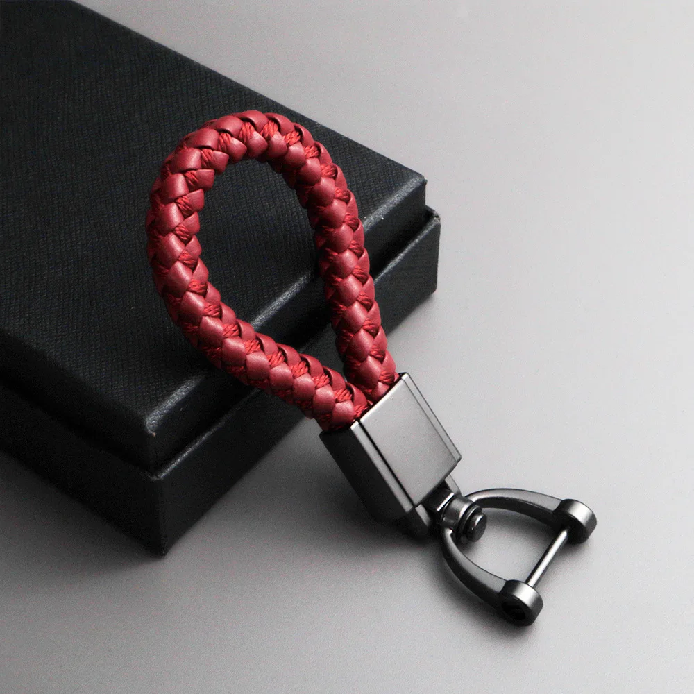 

Metal Key Ring Handmade Woven Leather String Pendant Car Interior Metal Car Key Chain Small Fashion Gift Keychain Accessories