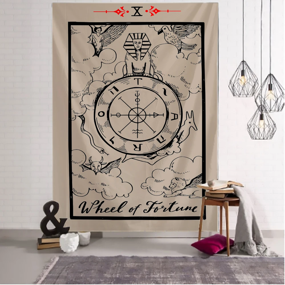 

Wheel of fortune Tarot Card Indian Mandala Hippie Macrame Tapestry Wall Hanging Boho decor Psychedelic Witchcraft Tapestry