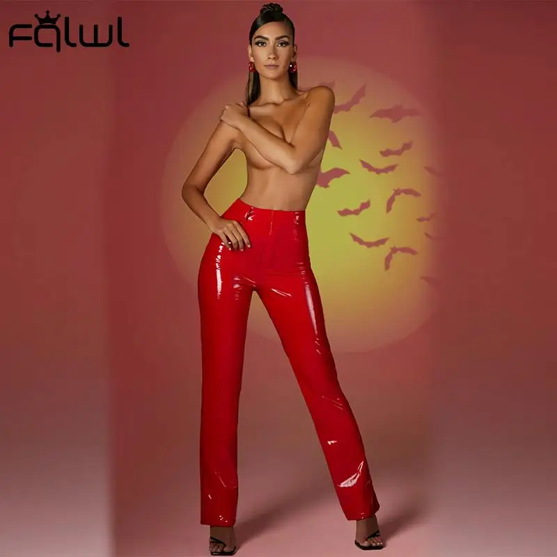 

Сезон осень-зима, Клубная одежда FQLWL, черные штаны из искусственной кожи, женские сексуальные штаны с высокой талией и карманами, праздвечер...