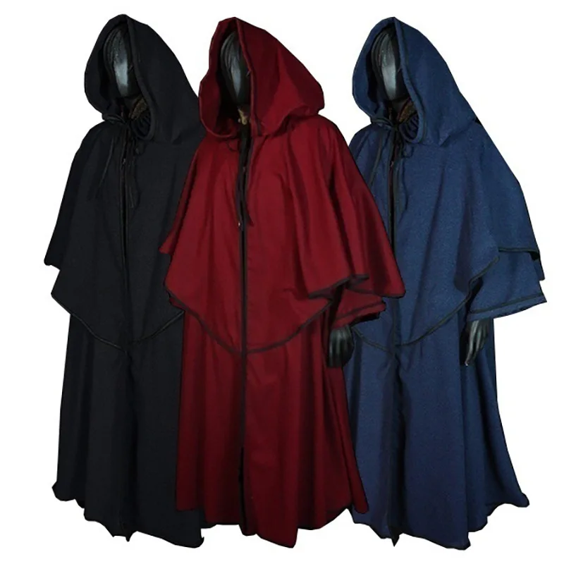 5-color Medieval Hooded Robe  Halloween Adult Monk  Cloak Long Sleeved Wizard Guide Cloak Cosplay Clothing Stage Drama Costume