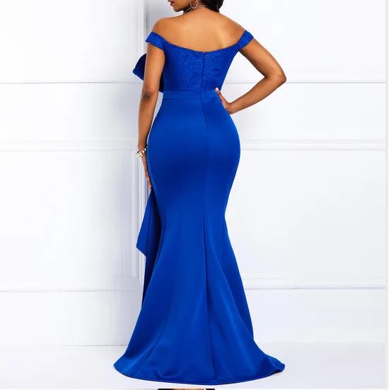 

Women Off Shoulder Long Dress Sexy Mermaid Slash Neck Beads Skinny Prom Evening Fashion Plus Size Lace Elegant Party Maxi Dress