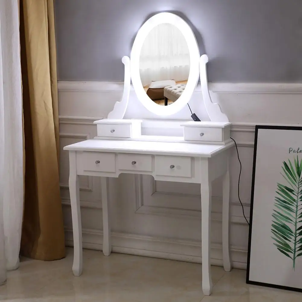 

Dressing Table Set Dresser Drawers Interchangeable Bedside Table with Stool/ Chair LED Light Mirror Bedroom Furniture