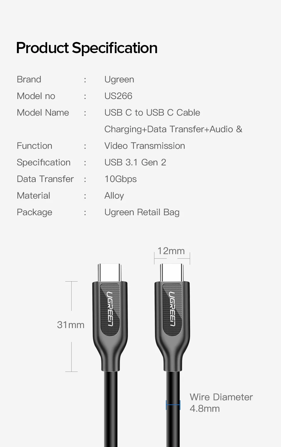 Ugreen PD 60 USB C к USB C 3,1 кабель для samsung Galaxy S10 S9 3A быстрое зарядное устройство кабель для передачи данных для Macbook