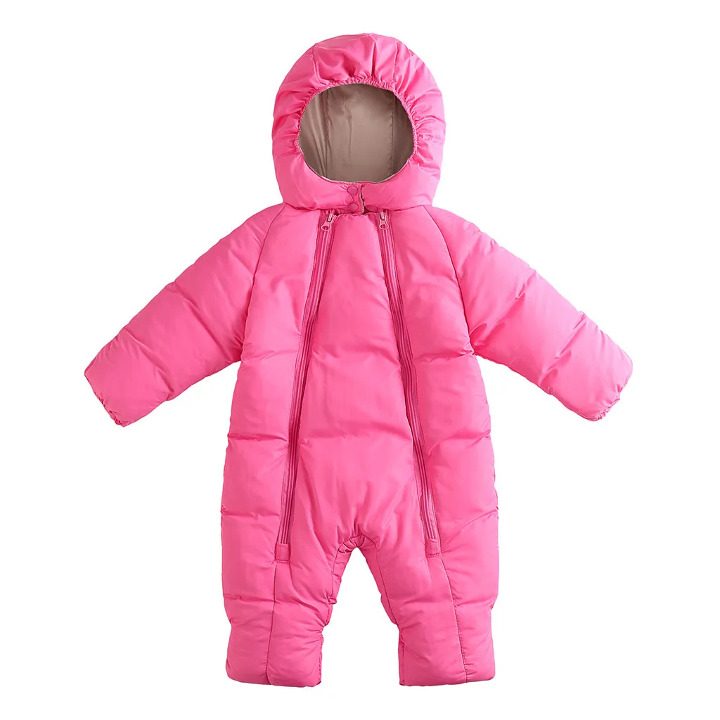 Hot Pink Зимние костюмы для маленьких мальчиков и девочек, детские зимние пальто, куртка, плотный Снежный комбинезон на молнии, домашний халат, комбинезон, комбинезон с панталонами, femme - Цвет: Hot Pink