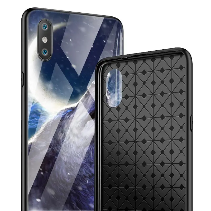 Чехол для iPhone 12 Mini 11 Pro Max X XS XR 8 7 6 6S Plus из закаленного стекла с черными