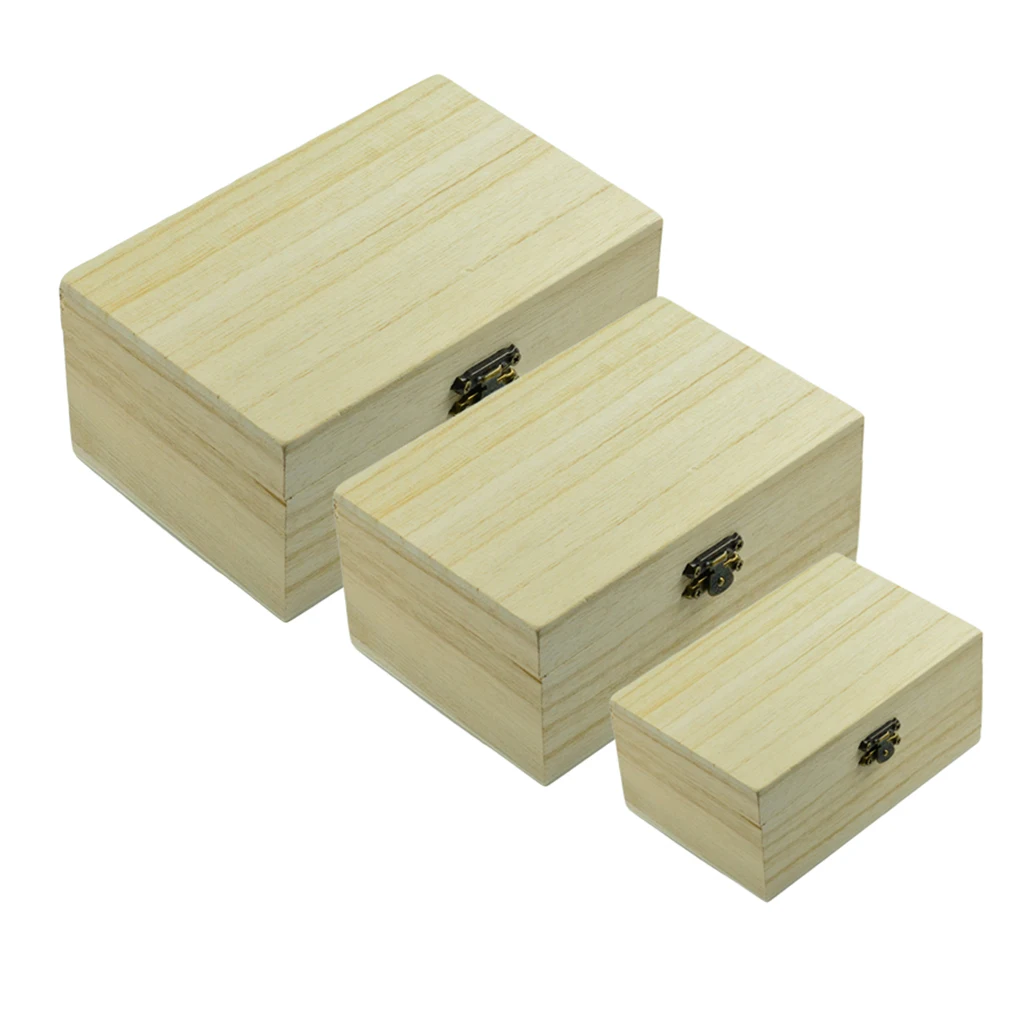 3x Wooden Box Hinged Toys Tea Storage Case Office Stores Organizing Boxes | Дом и сад