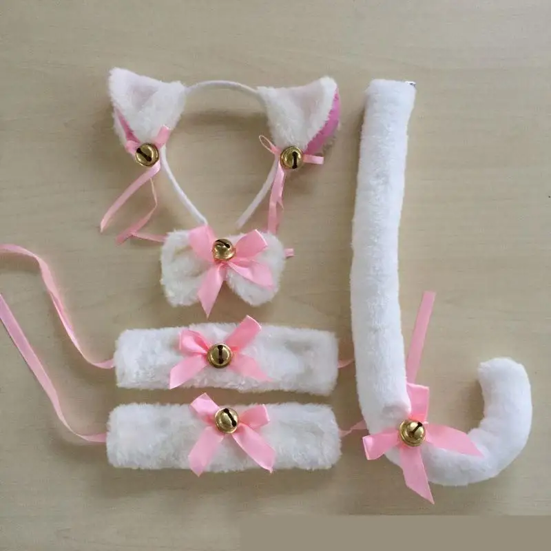 

Hand-made plush cute cat ears hair band cartoon cute cat ears bow hair band neck bell hand ling suit
