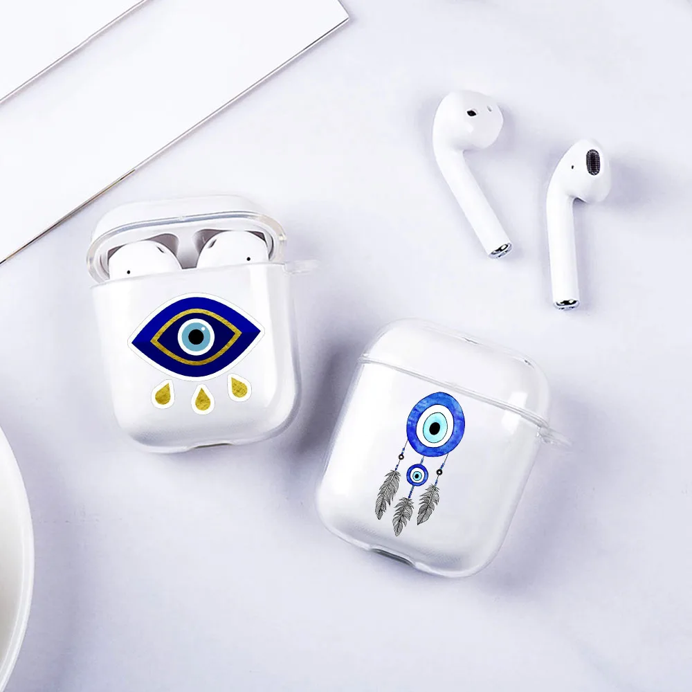 

Cute Blue Evil Eye Lucky Eye Airpod Case for Apple Airpods 1 2 Clear Silicone Soft TPU Wireless Bluetooth Earphone Cover Coque