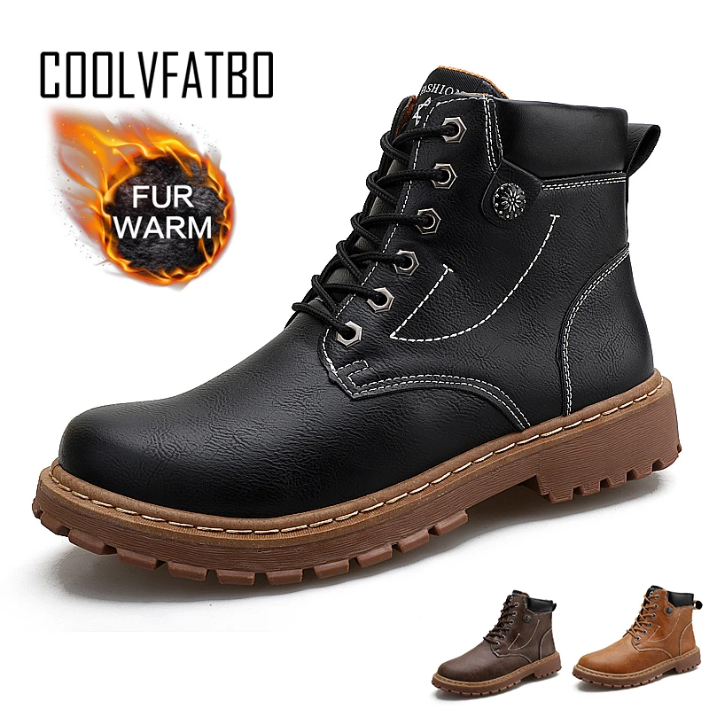 COOLVFATBO/мужские зимние ботинки; водонепроницаемые Короткие Плюшевые однотонные Модные ботильоны для студентов с круглым носком; износостойкие мужские ботинки