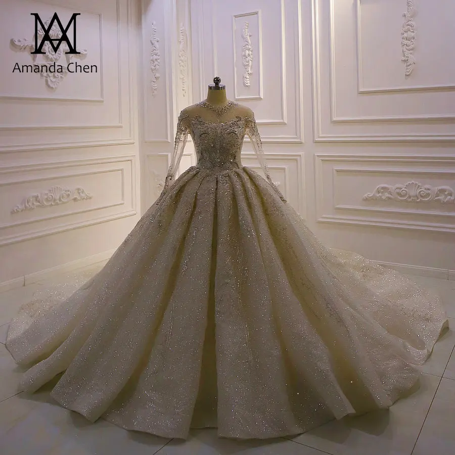 Блестящее свадебное платье с длинным рукавом|Свадебные платья| |