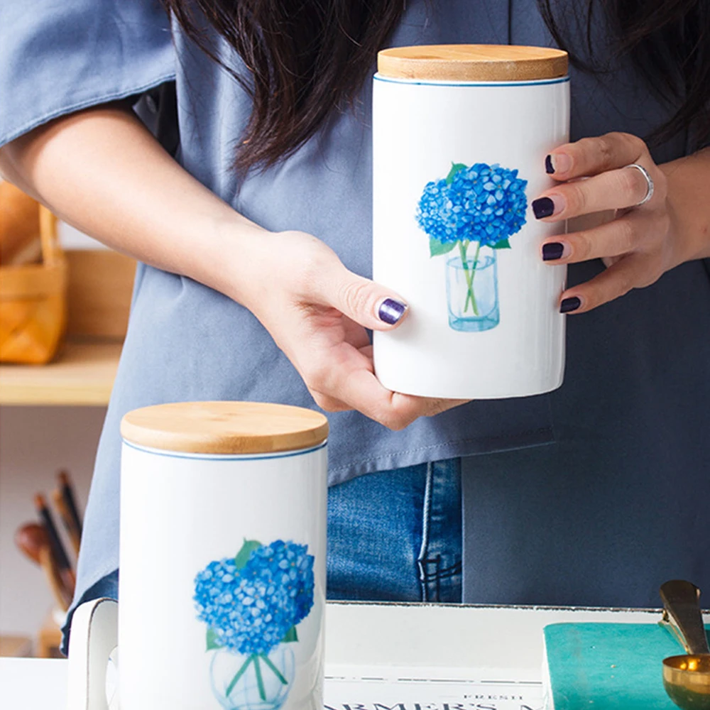 Керамические банки в скандинавском стиле с деревянной крышкой для кухни кофе