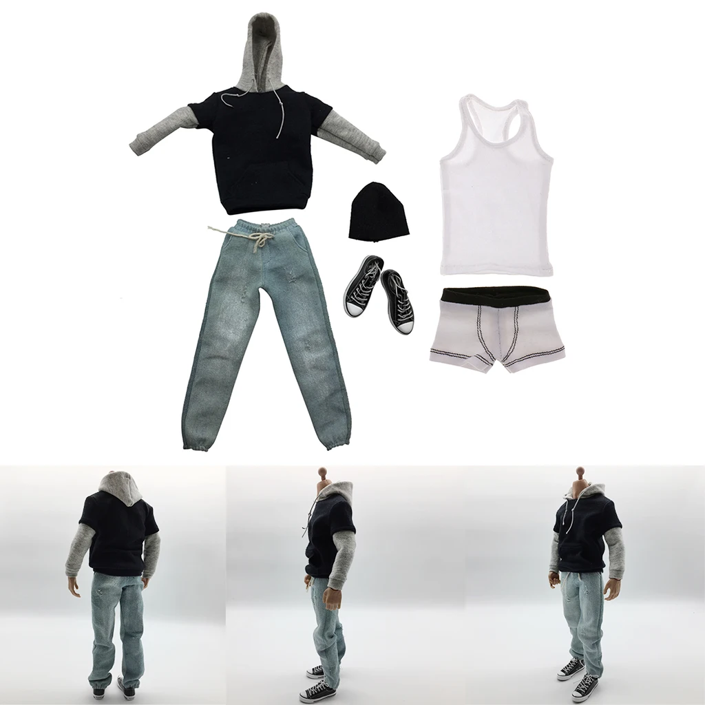 1/6 мужская толстовка с длинным рукавом джинсы парусиновая обувь жилет и нижнее