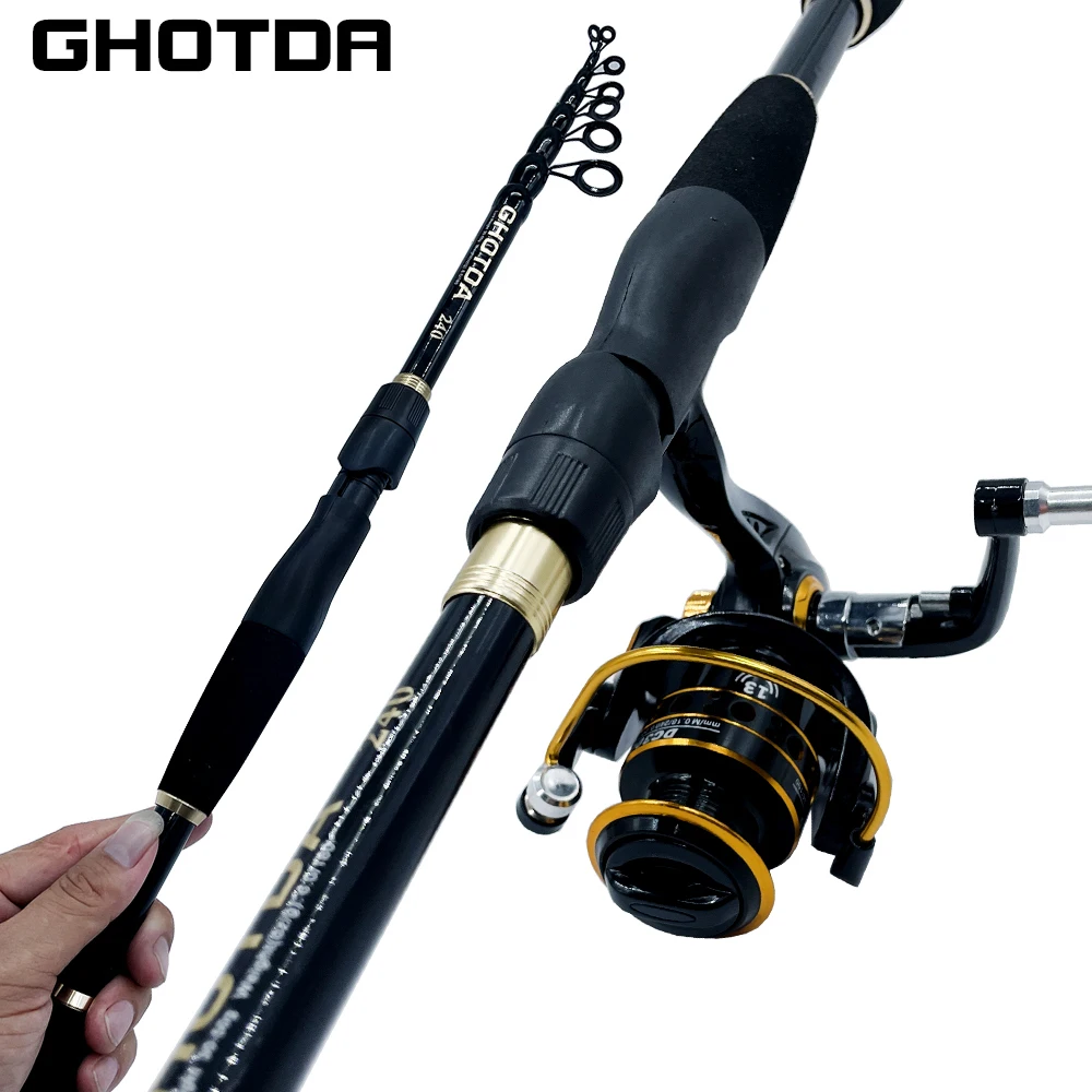 

Travel Gift Rod 1.6m-2.4m Ultralight Carbon Telescopic Lure Fishing Rod Set with Reel Bait Wt:10-30g Power Spinning Fishing Rod