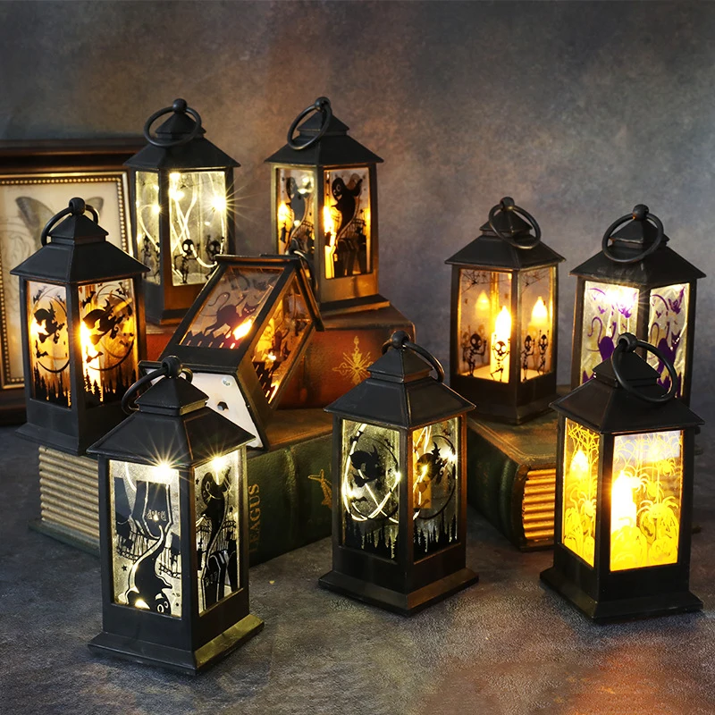 

2021 NEW Halloween Candles Light Vintage Castle Ghost Hanging LED Lantern Witch Lamp Night Lights