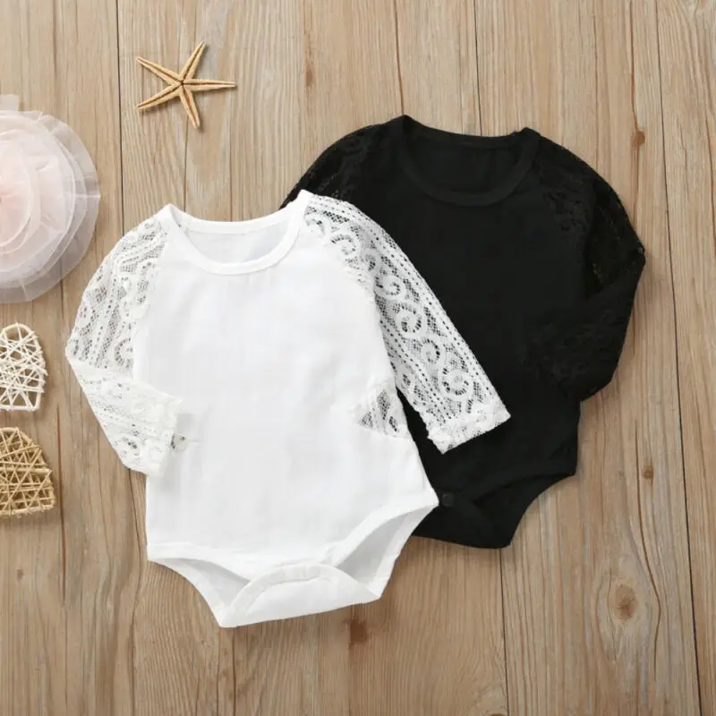 Newborn Kids Baby Girl 0-18M Long Sleeve Lace Bodysuit Jumpsuit Outfit Clothes