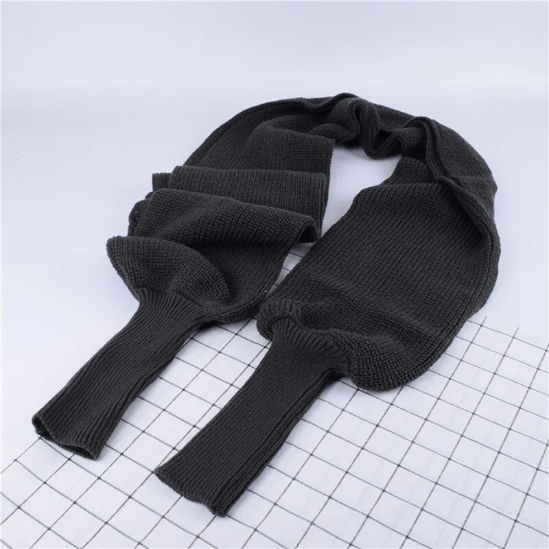 

Winter European Style Women Long Scarf With Sleeves Woolen Knit Scarves For Women High Quality Thick Warm Casual Shawl