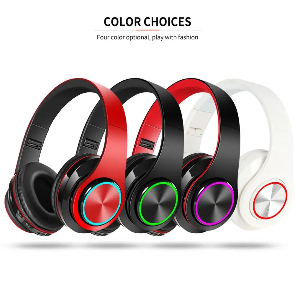 Наушники Bluetooth 5 0 портативная складная гарнитура с микрофоном светодиодный