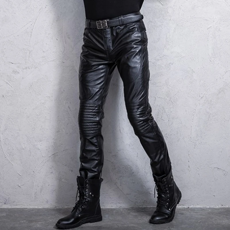 Мужские мотоциклетные брюки из натуральной воловьей кожи брендовые Роскошные