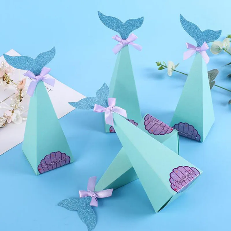 

10pcs Little Mermaid Party Candy Box Wedding Kids Birthday Party Cookie Box Packaging Box Baby Shower Decoration Supplies