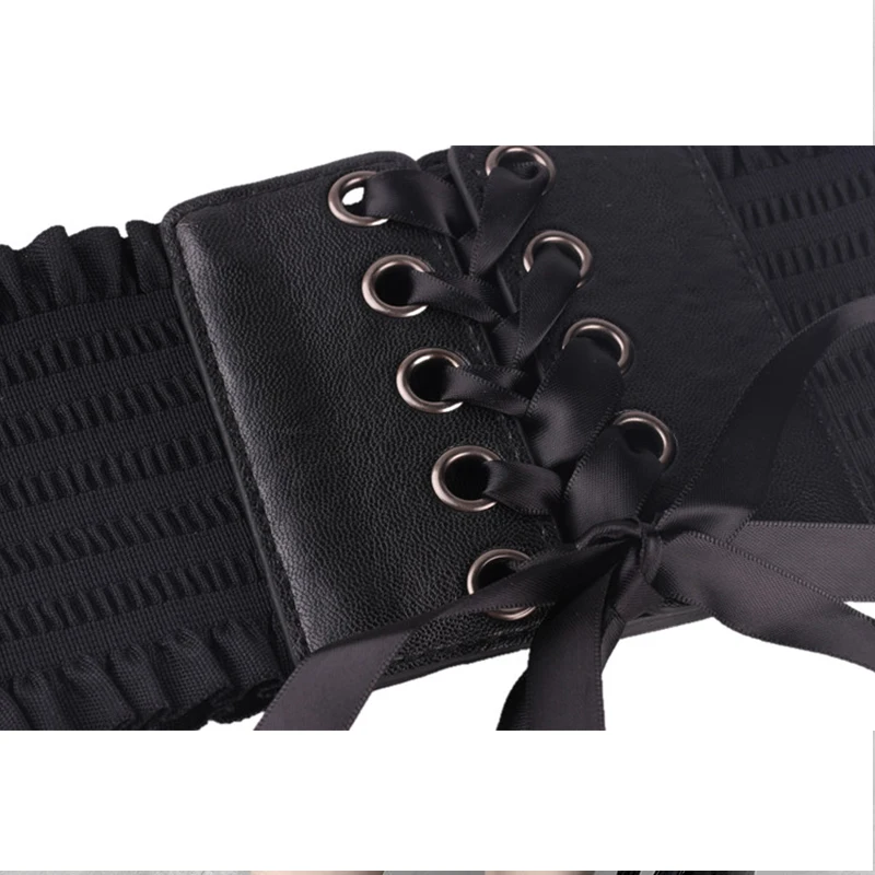 InsGoth растягивающиеся черные ремни женские модные кожаные на шнуровке готические