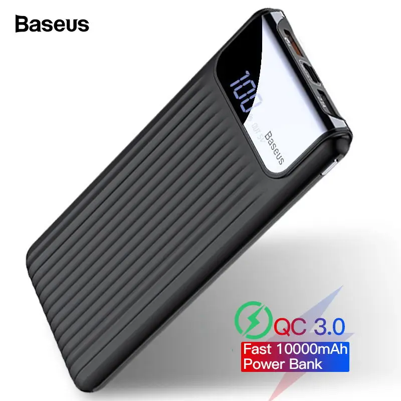 Baseus Quick Charge 3,0 10000 мАч Внешний аккумулятор lcd 10000 мАч QC3.0 Быстрый внешний аккумулятор портативное Внешнее зарядное устройство для Xiaomi Mi 9