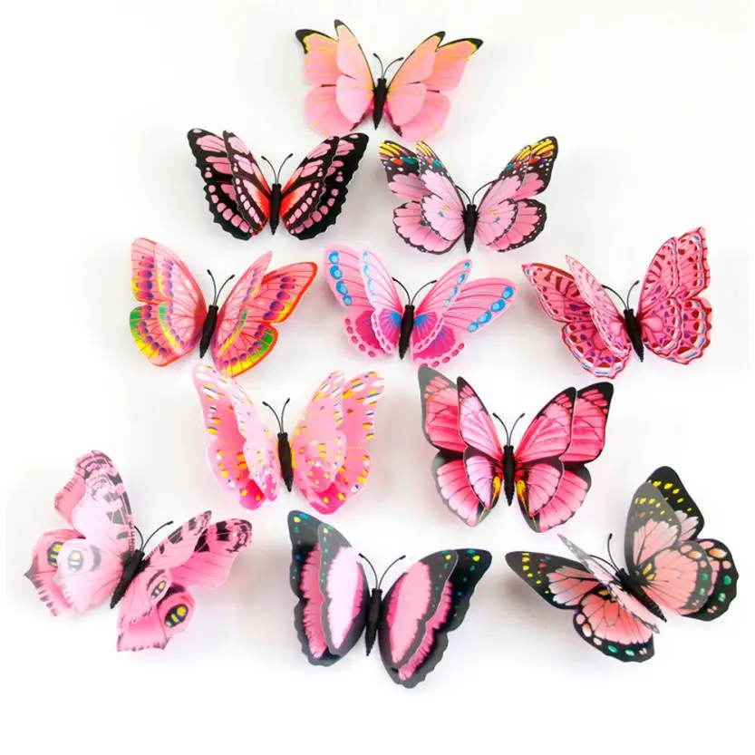 

KAKUDER 12 PCS/Set 3D double-layer Butterfly Wall stickers for Kids Rooms Fridge Magnet Decal Wall Art Room Decoration Drop Ship