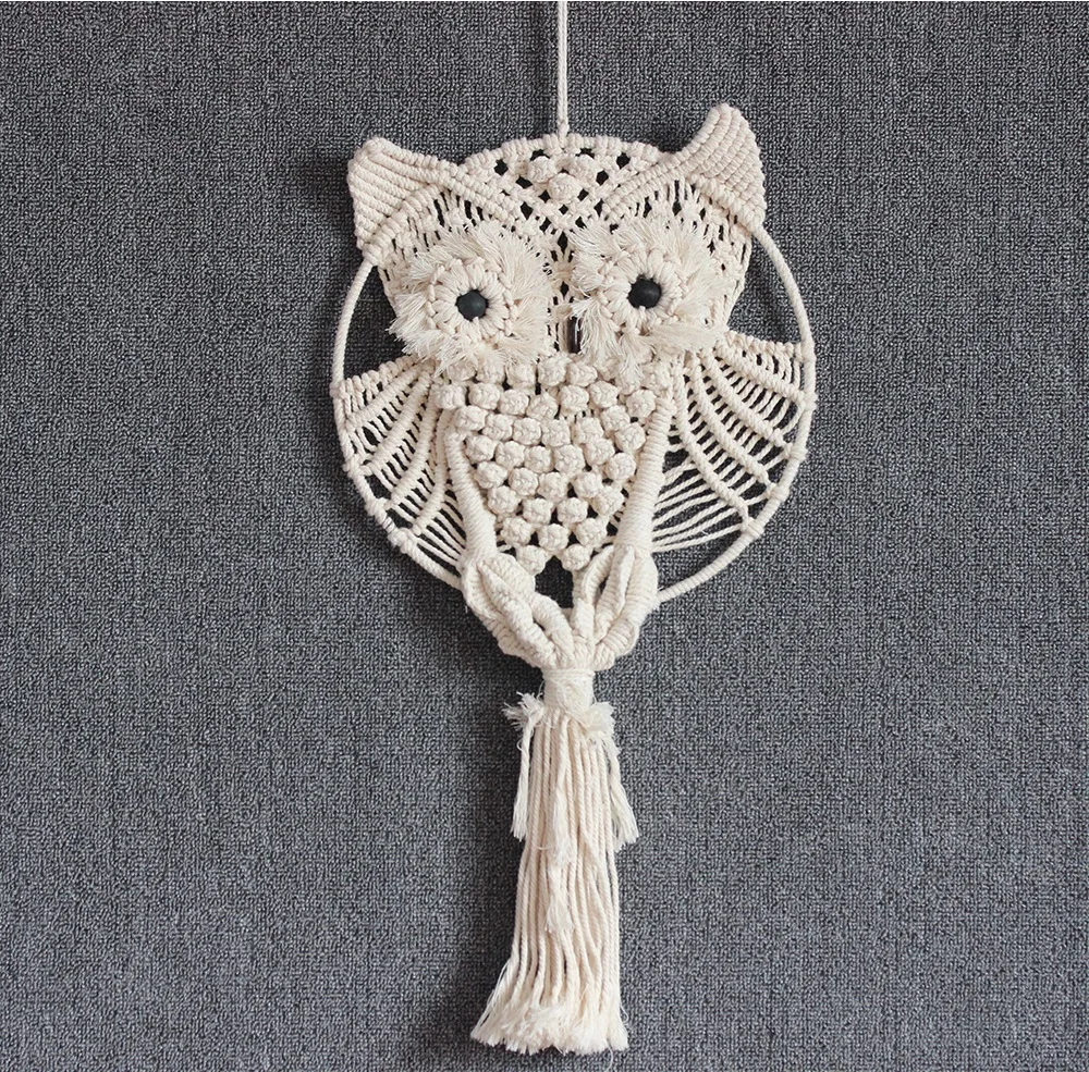 Желтый Красный Сова богемный макраме стены искусства ручной работы настенный