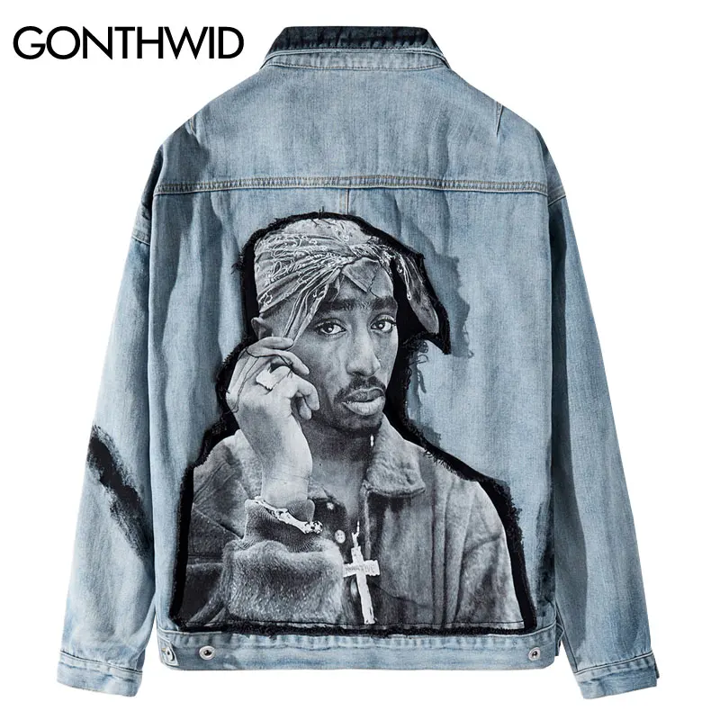 GONTHWID хип хоп рэп раппер 2PAC Тупак Шакур Лоскутная галстук краситель джинсовая