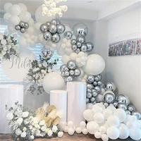 125pcs white silver balloons arch garland kit 18inch 4d silver balloon for baby shower wedding birthday background decorations