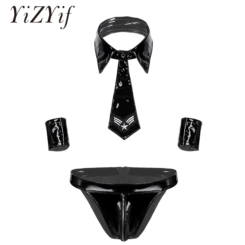 Сексуальный мужской костюм полицейского женское белье из лакированной кожи