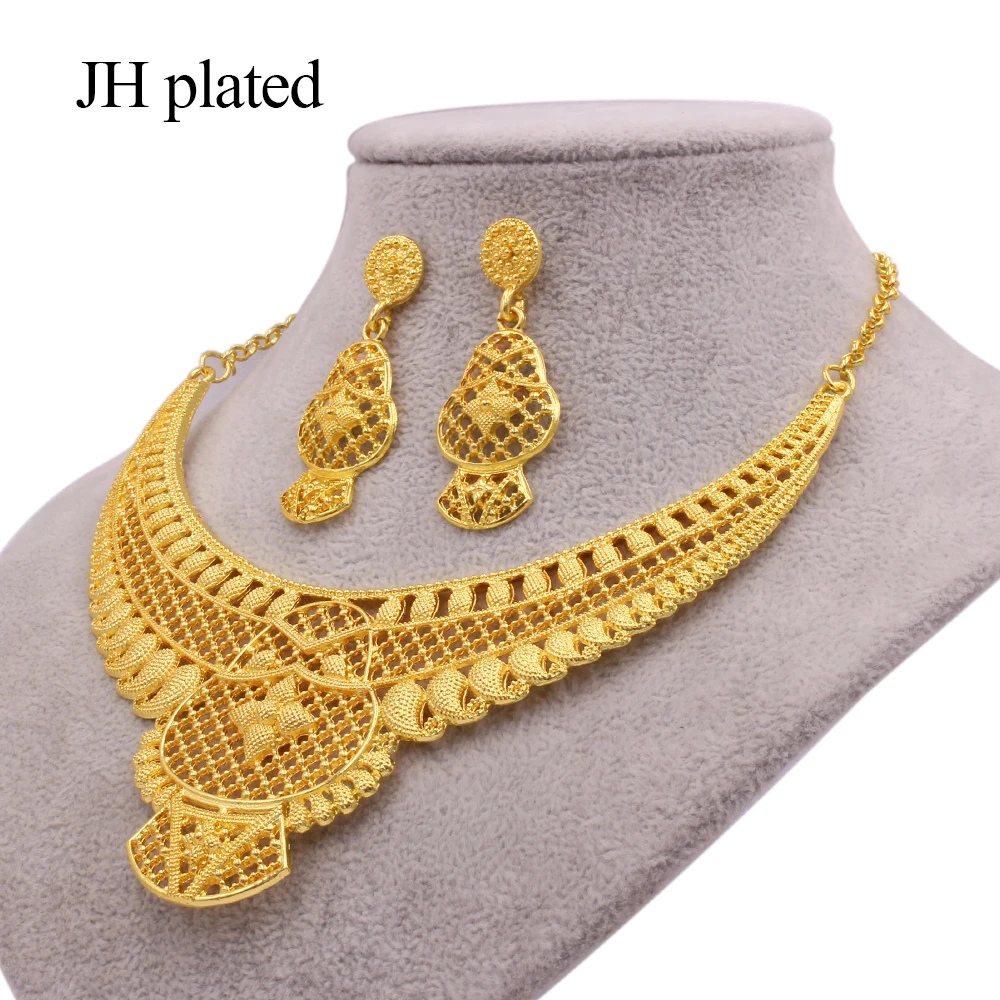 

Dubai new luxury Gold color jewelry sets Ornament jewellery set for women party necklace earrings African wedding wife gift
