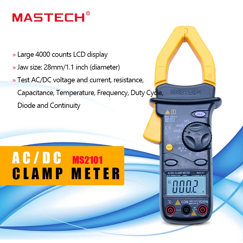 Цифровой клещи MASTECH MS2101 AC/DC 1000A DMM Hz/C измеритель емкости частоты и температуры|meter