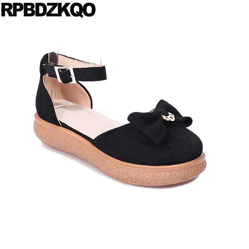 Сандалии женские замшевые на платформе плоская подошва ремешок щиколотке