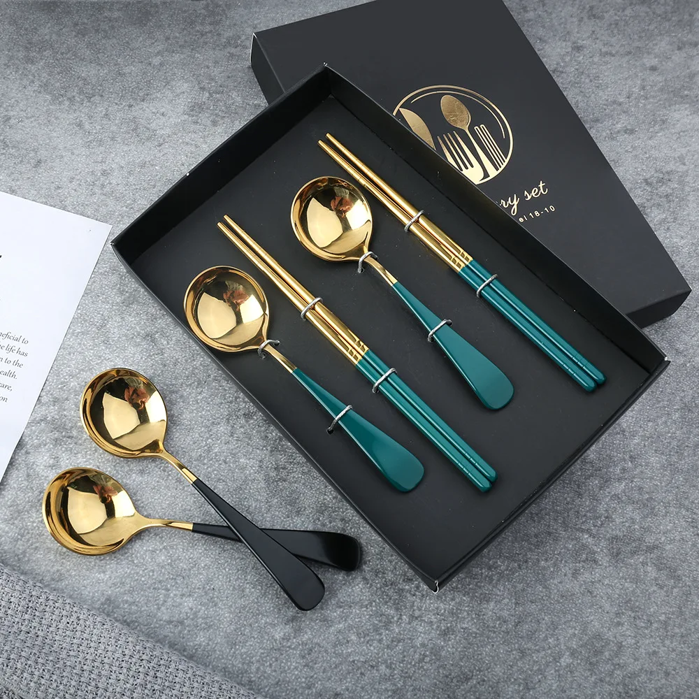 304 Нержавеющая сталь Золотой набор столовых приборов черный роскошный столовой