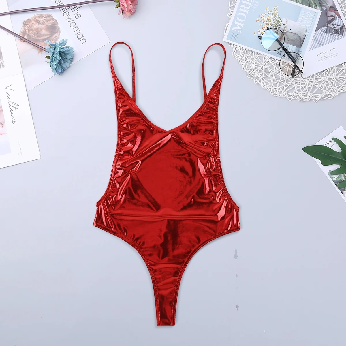 TiaoBug женский летний Блестящий Цельный купальник металлик без рукавов из