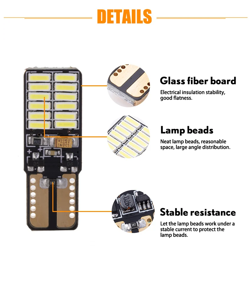 Светодиодная лампа T10 W5W Canbus 12 В 24SMD 8 Вт 7 цветов для автомобильного интерьера