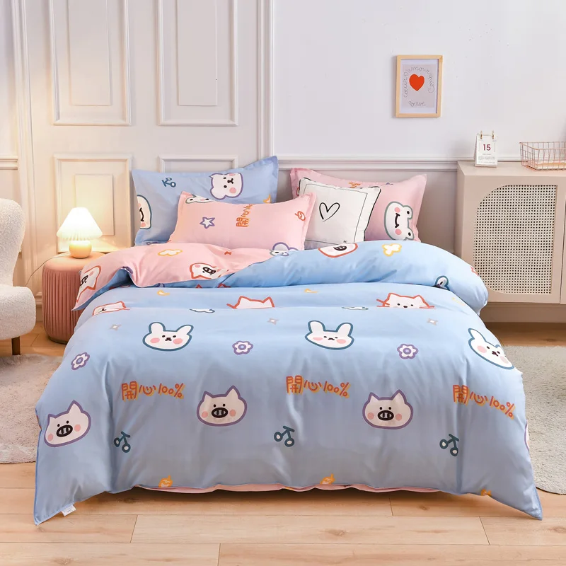 

Cute Cartoon Cat Rabbit Washed Cotton Quilt Cover Pillow Case Bed Sheet Bedroom Soft Comfortable Single Bedding Set Oceania