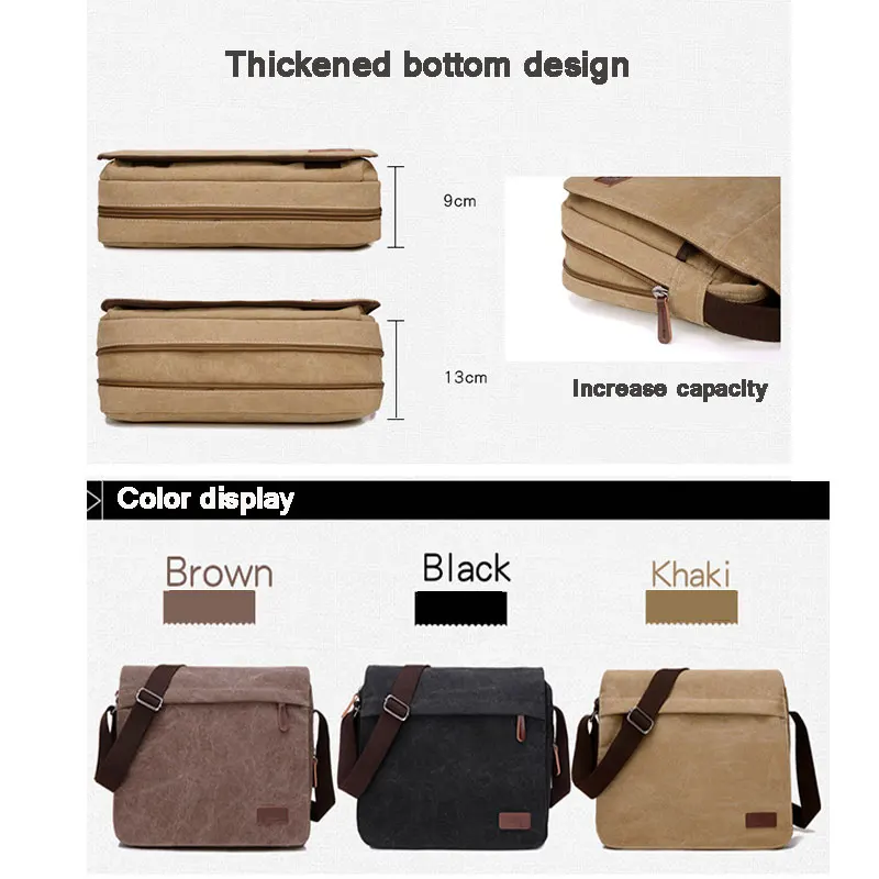

Good Qualtiy Crossbody Bag Canvas Casual Shoulder Bag Mens Travel School Zipper Bag Retro Busines Outdoor Sports Messenger Bag