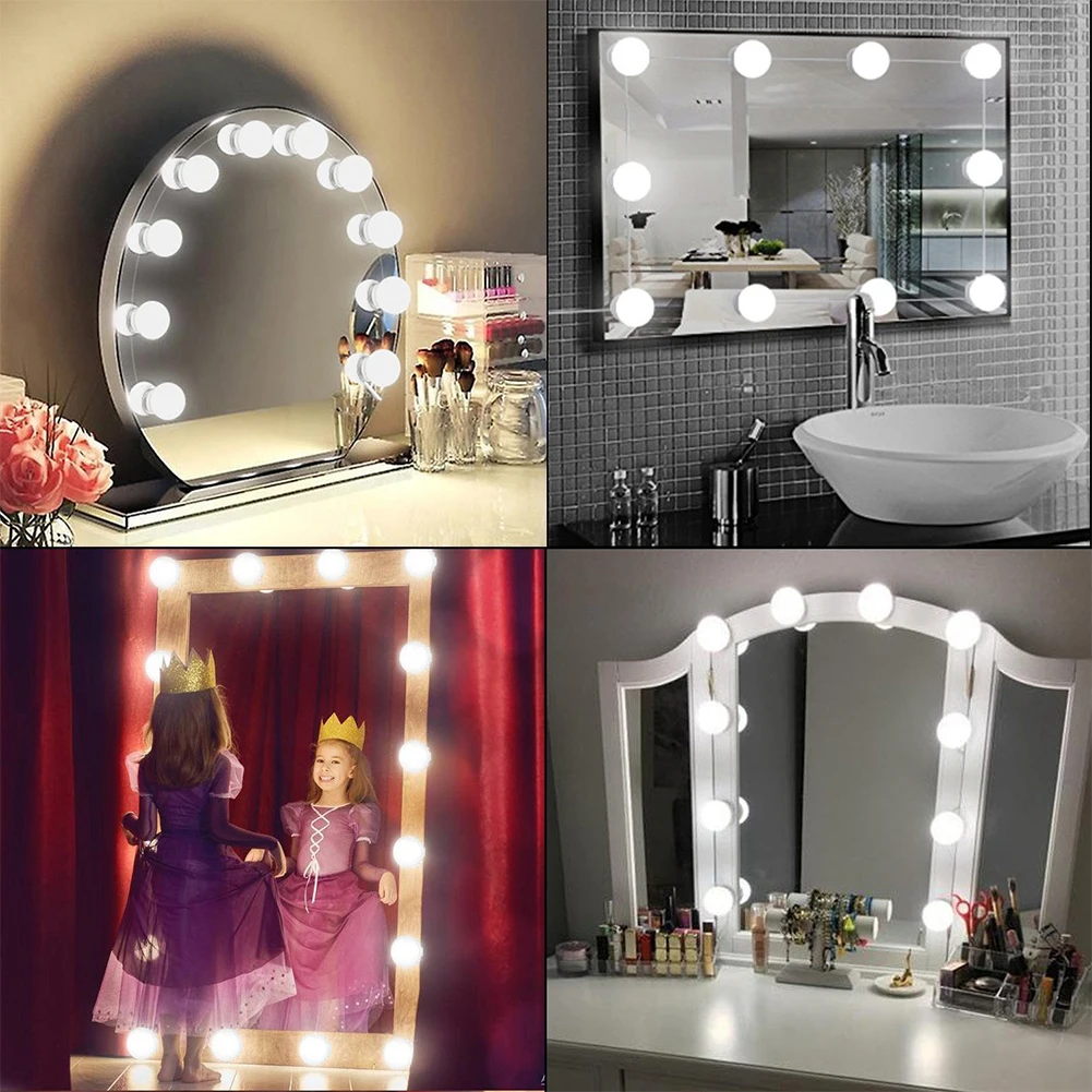 

Bedroom Dimmable Hollywood Style Home Makeup Bulb Decoration ABS DIY Plug In Bathroom LED Vanity Mirror Lights Power Adapter