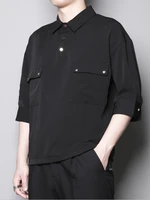 mens short sleeve shirt summer new lapel solid color pocket design simple japanese fashion trend versatile casual shirt