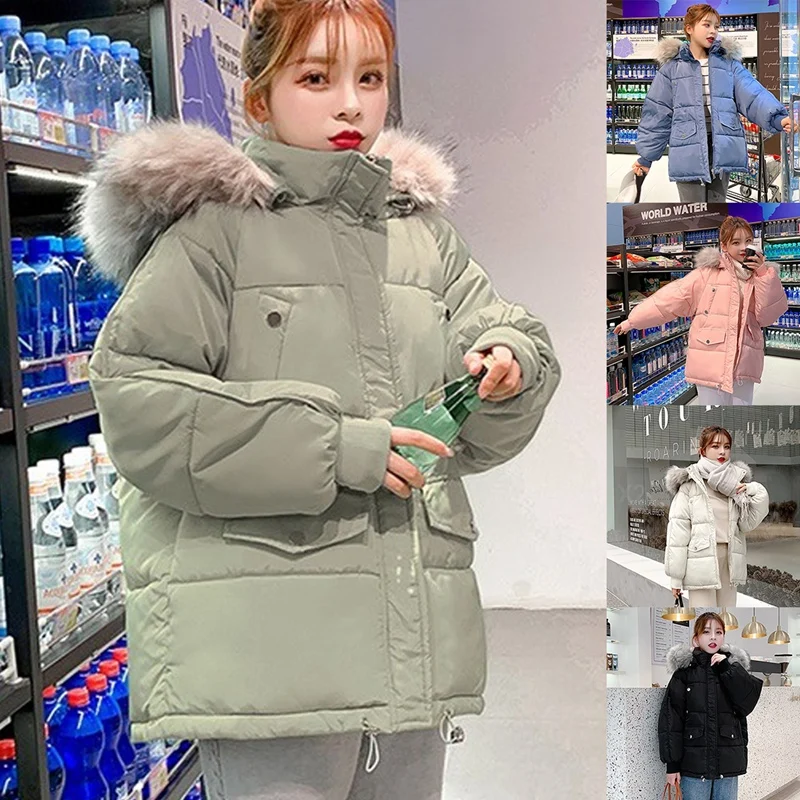 

Kili Women Winter Jacket Parkas Hooded Coat Casual Long Sleeve Thicken Loose Female Solid Parkas Coat