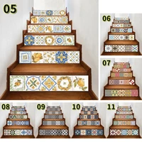 6 pcs art moroccan spanish retro tiles self adhesive staircase decals waterproof stairs decoration stairway decorative dtickers