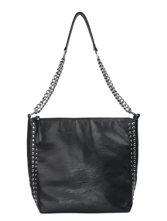 

Сумка-мессенджер из экокожи с заклепками, однотонная черная