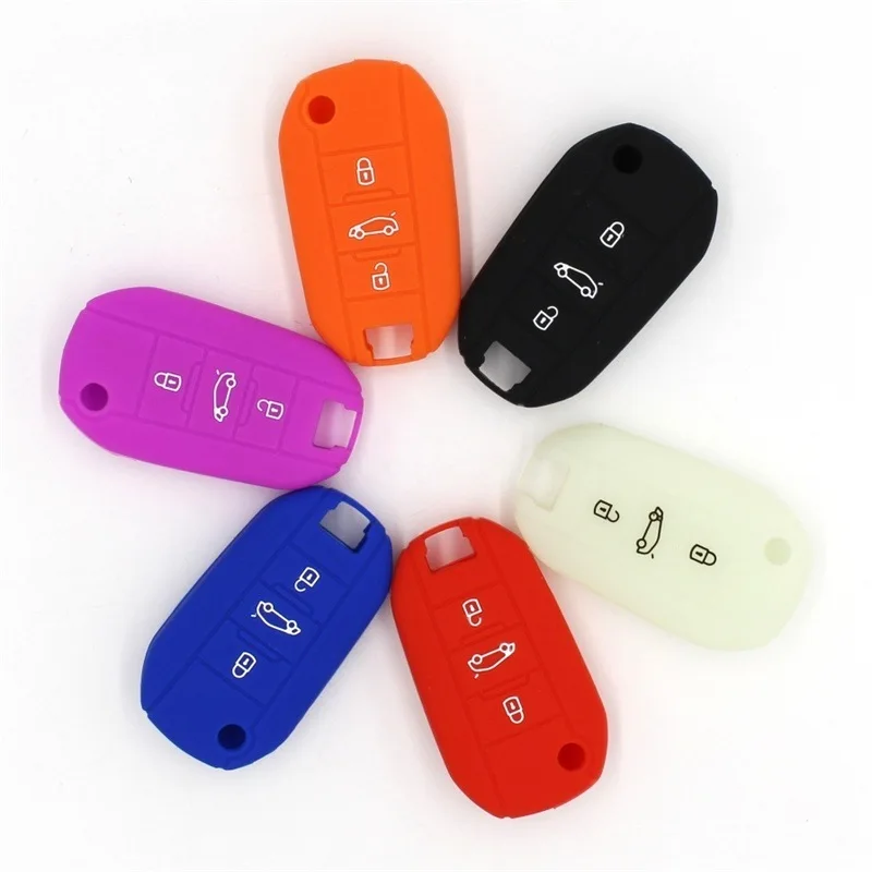 Чехол для автомобильного ключа из силикона с 3 кнопками Peugeot 208 307 308 407 408 508 RCZ 2008 3008