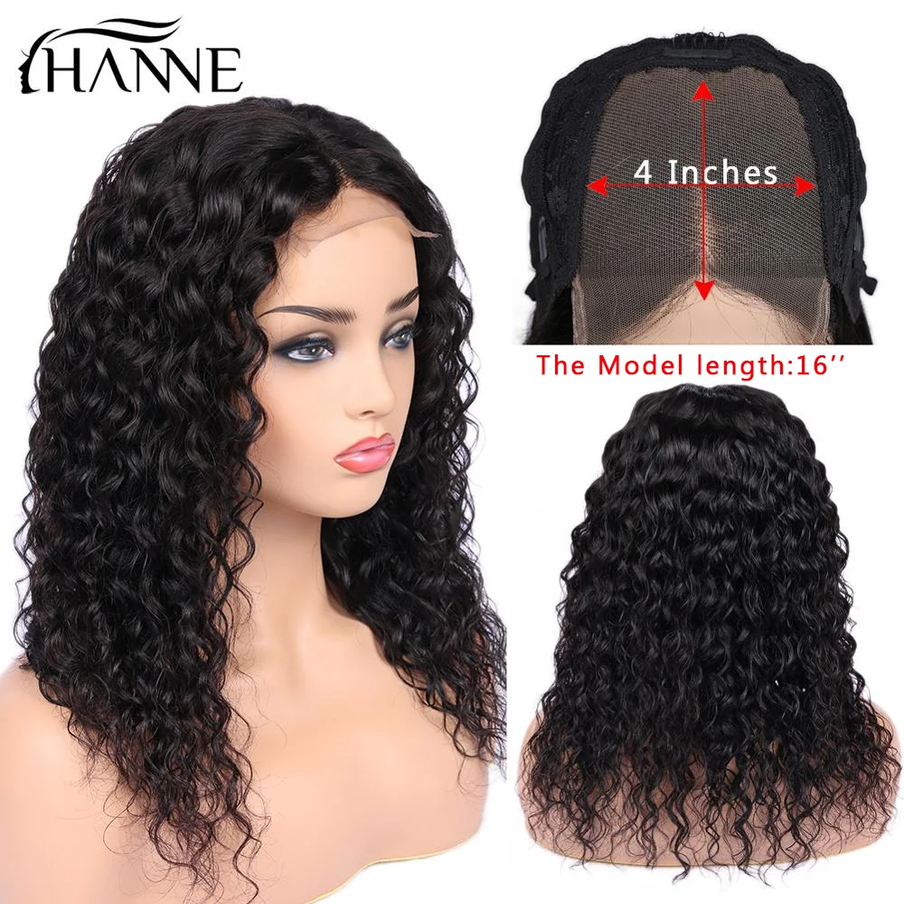 Волосы hanne 4*4 закрытие шнурка L/M/R 3 части парики бразильские Remy парики бесклеевой воды волна шнурка человеческих волос парик для черных женщин