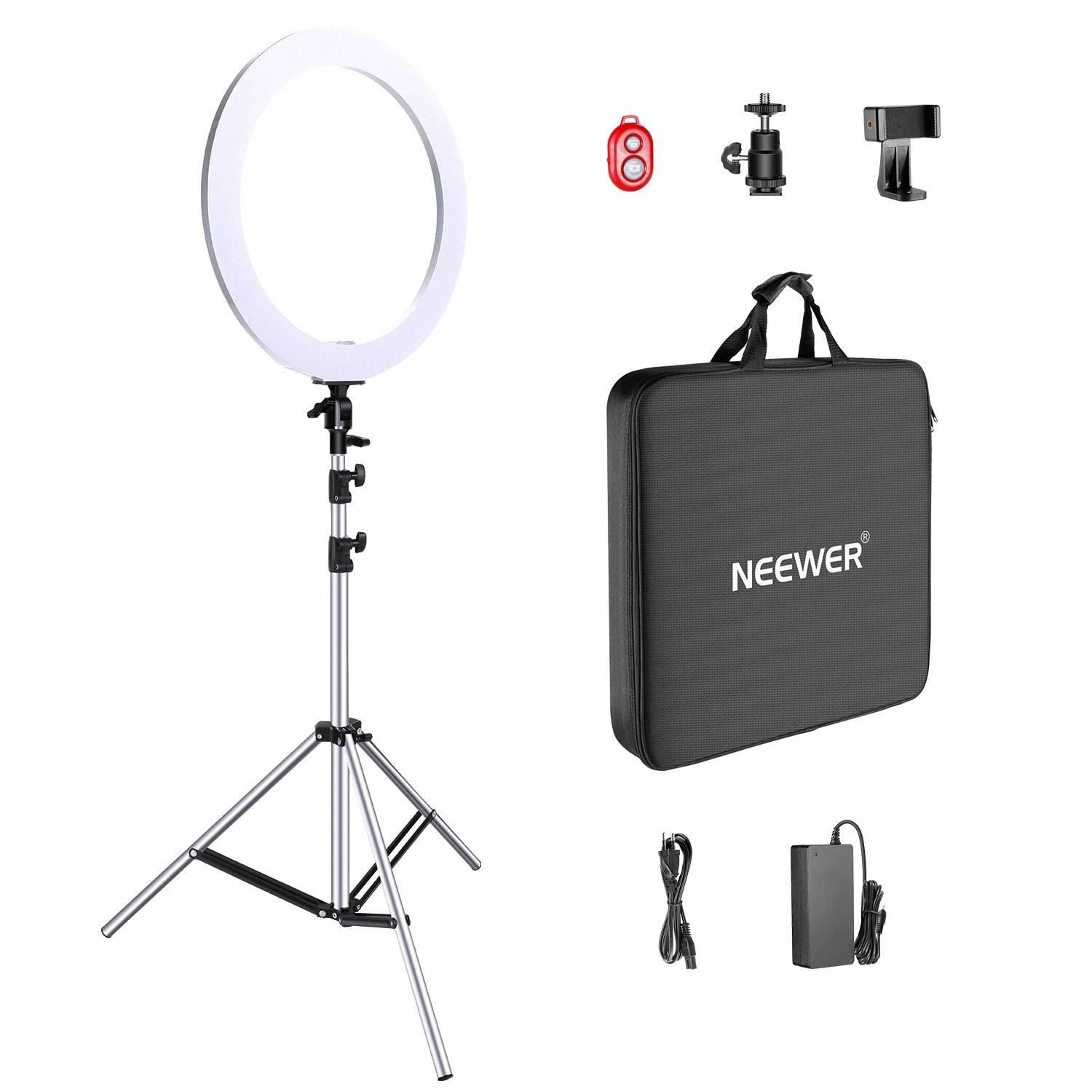 42W 3200-5600K Ring Light with Silver Aluminium Alloy Shell and Silver Stainless Steel Light Stand for Salon Selfie Make-up Video Shooting Neewer Upgraded 18-inch Ring Light Silver Metal Lighting Kit 