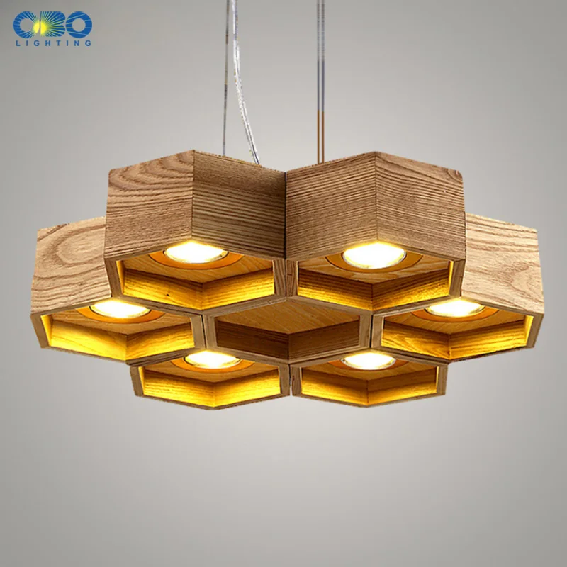 

Led Wood Honeycomb LED Modern Pendant Lamp Indoor Dining Room Foyer Home Adornment Pendant Light 110-240V Free Shipping