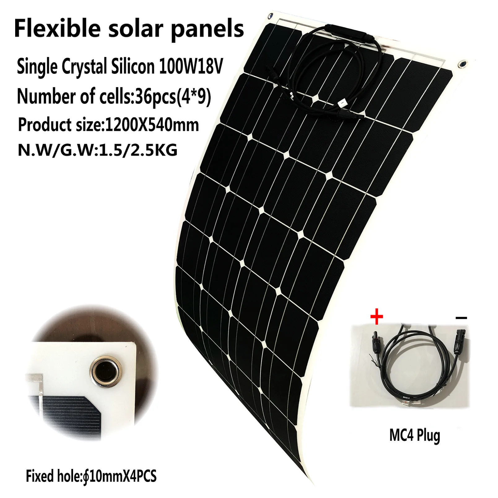 

Гибкие солнечные панели, монокристаллический кремний, фотогальваническая мощность 100 Вт, пластина, крыша, солнечные панели для зарядки 12 В к...
