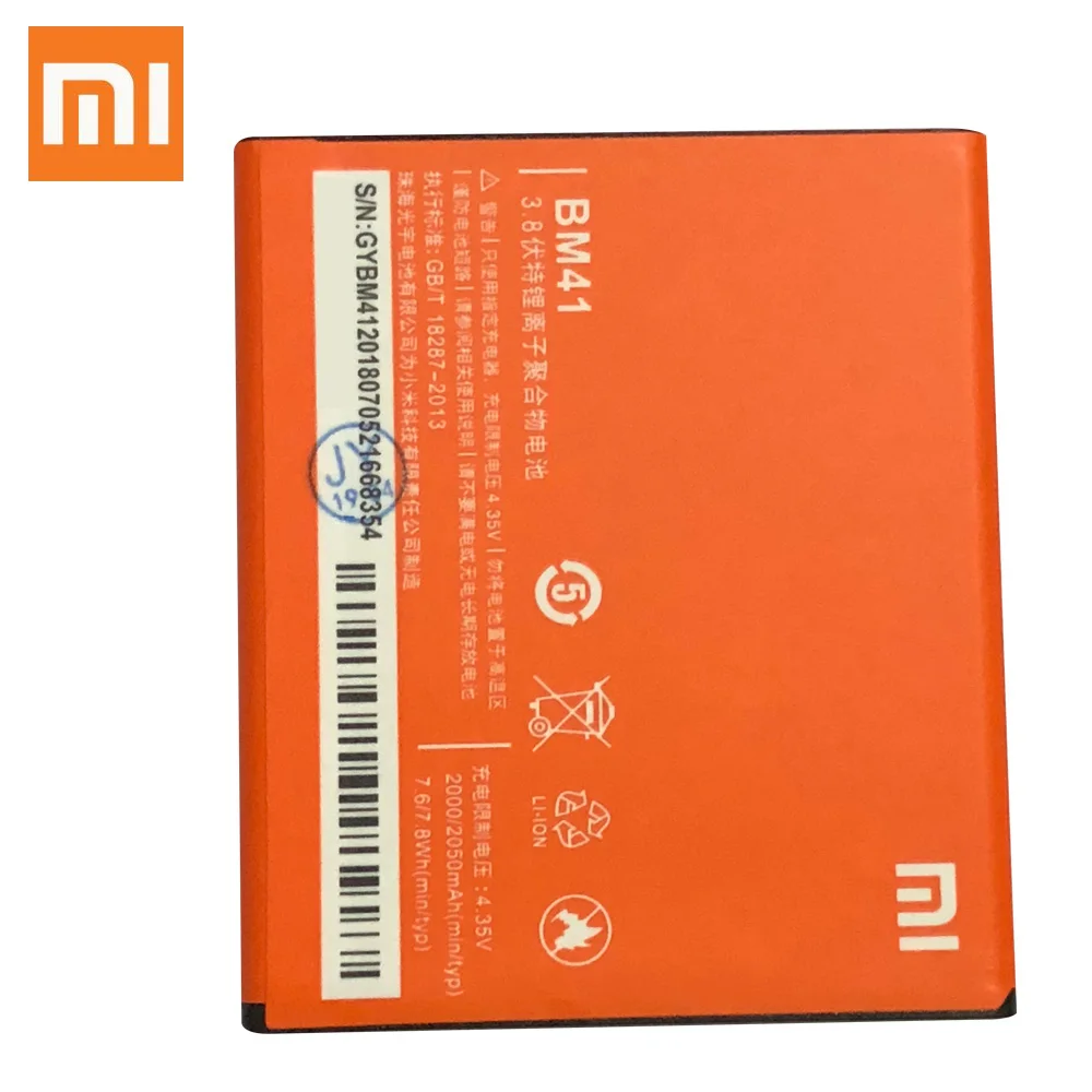 100% Original Xiaomi BM41 Battery bm41 For Redmi 1S Hongmi Red Rice Replacement Batteries BM 41 High Capacity 2050mAh | Мобильные