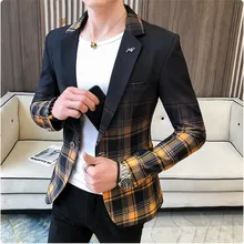 Veste de costume Slim à carreaux pour homme, grande taille, décontractée, pour Banquet, mariage, soirée, Club, à la mode, printemps, 2021  (3)